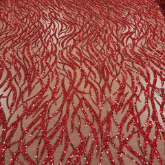 Flowing flame Beaded Sequin Lace (Red)